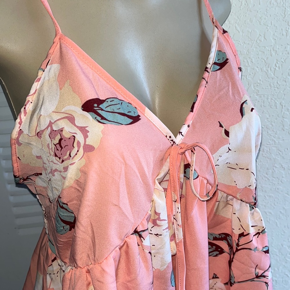❣️Peach Floral A Line Tank Blouse - Picture 3 of 12